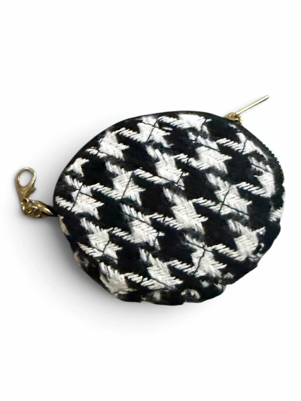 Vintage CHANEL Black & White Houndstooth Quilted Coin Pouch with Gold CC